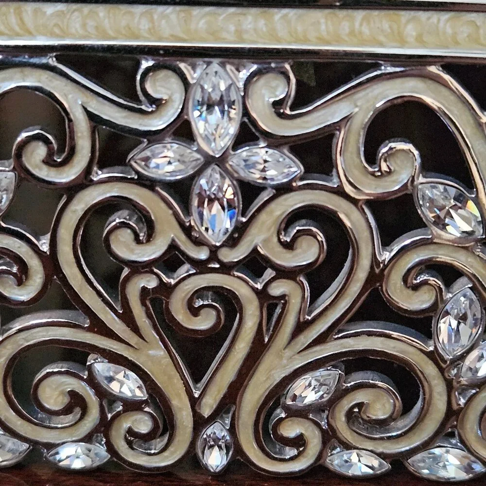 RARE VINTAGE JAY STRONGWATER SCROLL WEDDING DUCHESS MARQUIS CRYSTAL ENAMEL FRAME